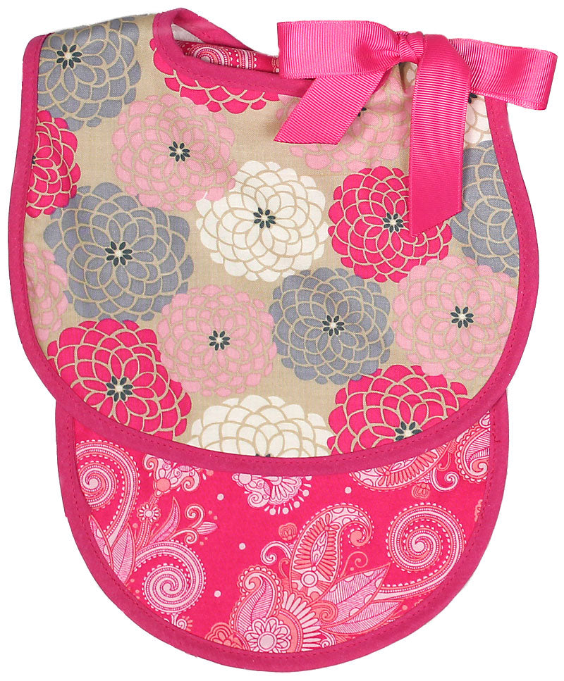 #22305 Hot Pink Floral Bib & Burp Gift Set