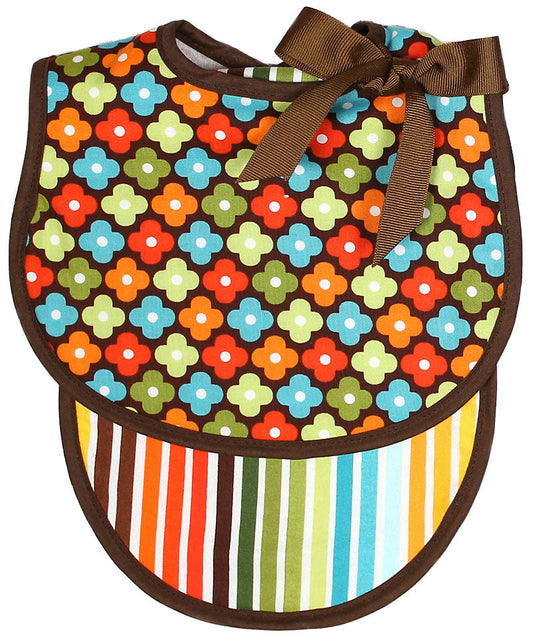 R22405 Brown Floral Bib & Burp Gift Set