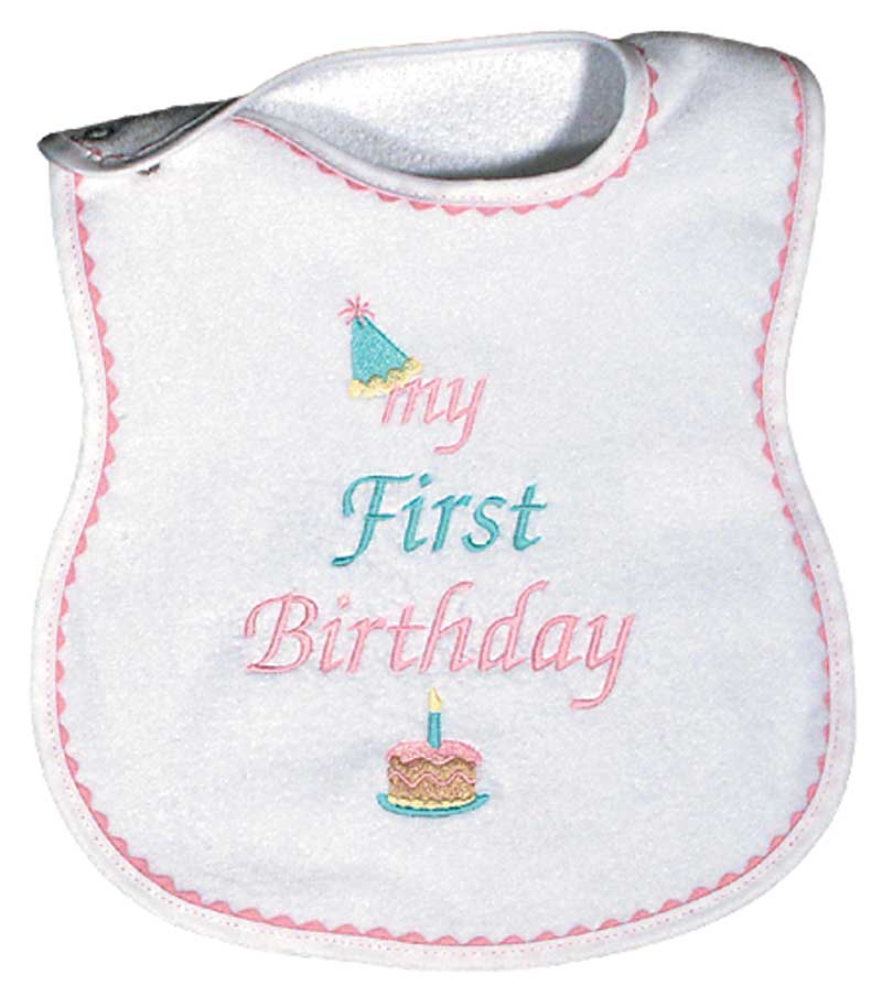 R6003P "My First Birthday" Embroidered Pink Bib