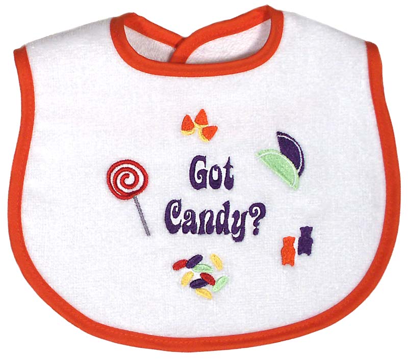 #6031X "Got Candy?, I want Candy" Embroidered Bib