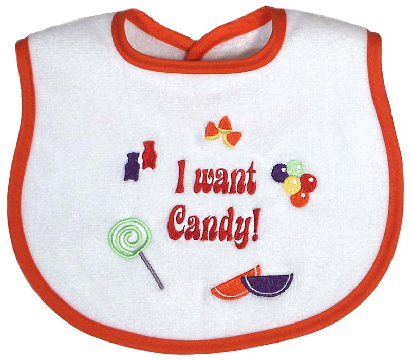 #6031X "Got Candy?, I want Candy" Embroidered Bib