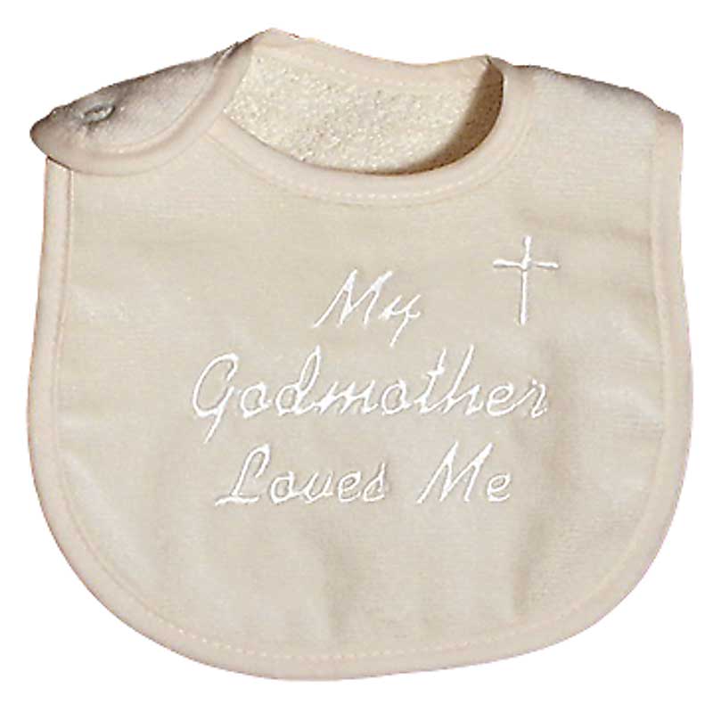 R6110M "My Godmother Loves Me" Ivory Bib