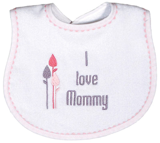 R6225M "I Love Mommy" Embroidered Pink Bib