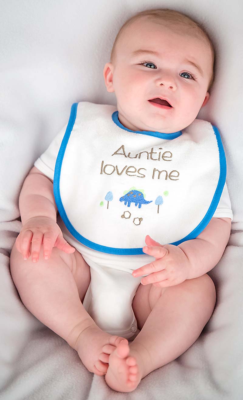 R6314A "Auntie Loves Me" Embroidered Royal Bib