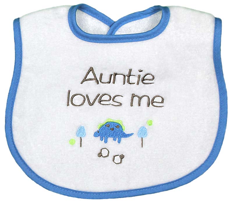 #6314 "Uncle, Auntie Loves Me" Embroidered Boy Bib