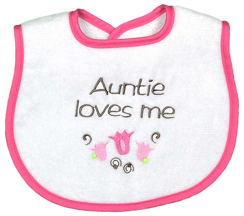 #6315 "Auntie, Uncle Loves Me" Embroidered Girl Bib