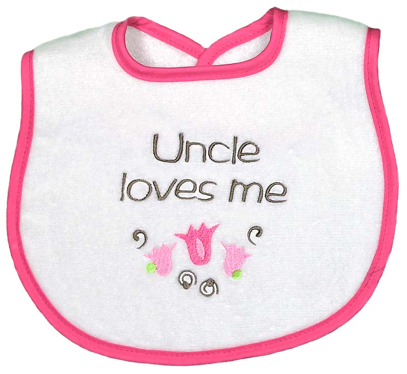 #6315 "Auntie, Uncle Loves Me" Embroidered Girl Bib