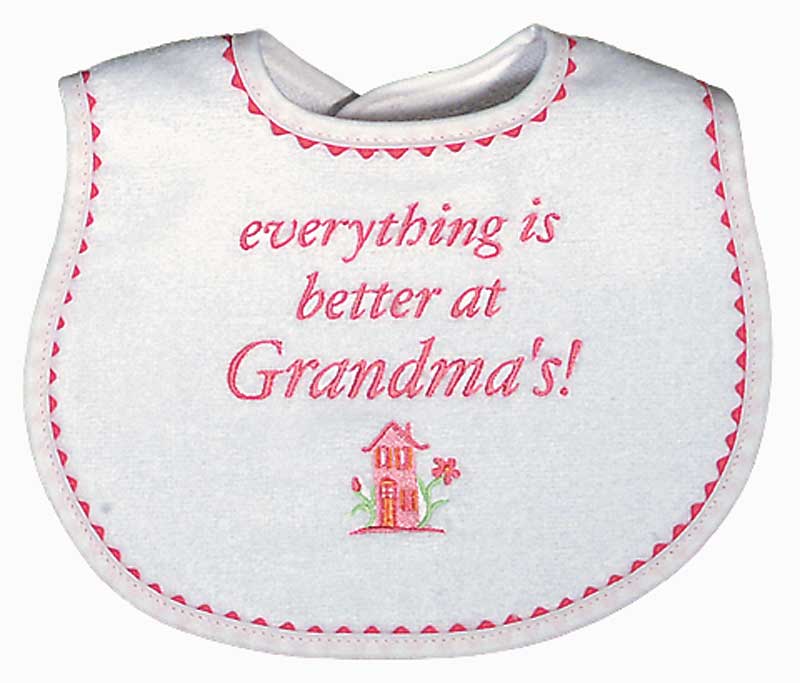 R6439S "Everything is Better at Grandma's" Embroidered Strawberry Bib