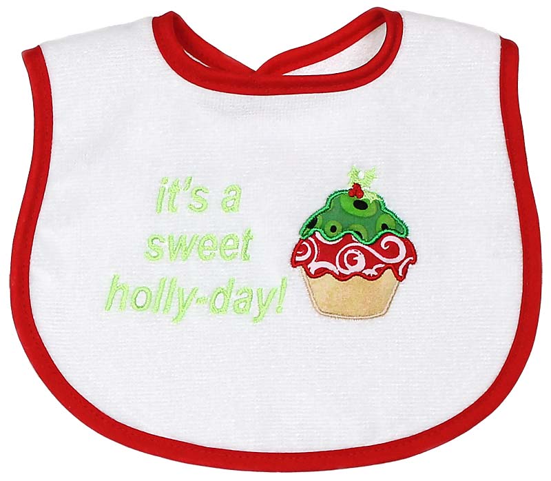 R6512XC "It's a Sweet Holly-Day!" Embroidered Cupcake Bib