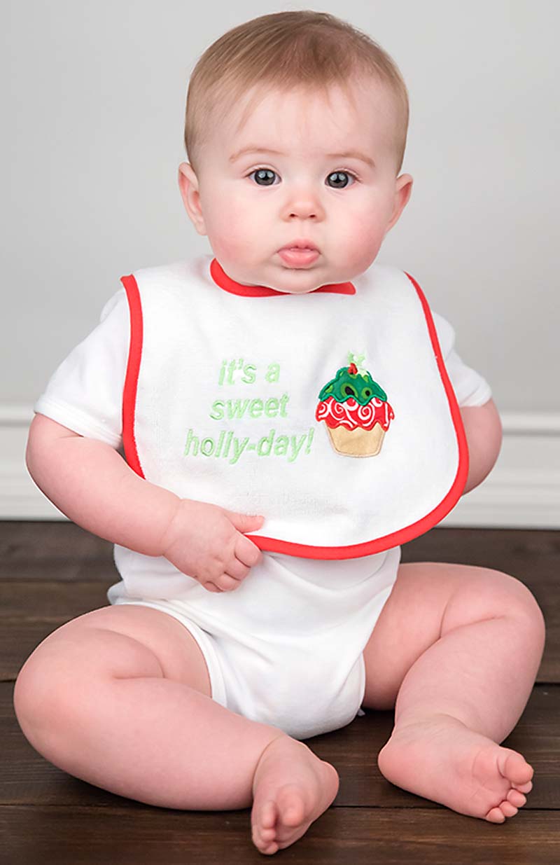 R6512XC "It's a Sweet Holly-Day!" Embroidered Cupcake Bib