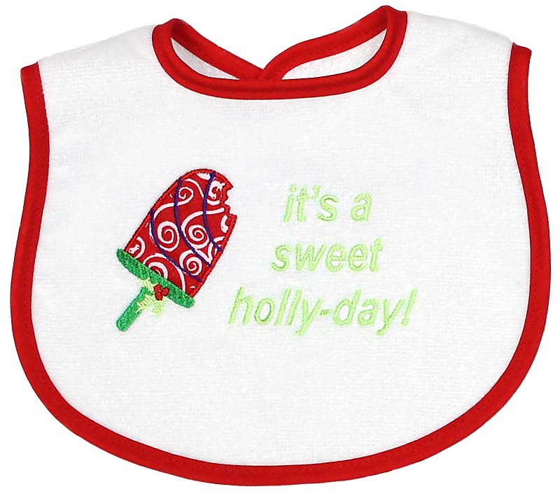 #6512X "It's a Sweet Holly-Day!" Embroidered Bib