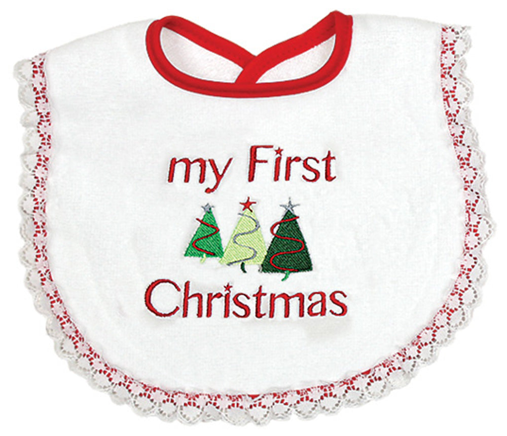 R6518XL "My First Christmas" Embroidered Girls Lace Bib