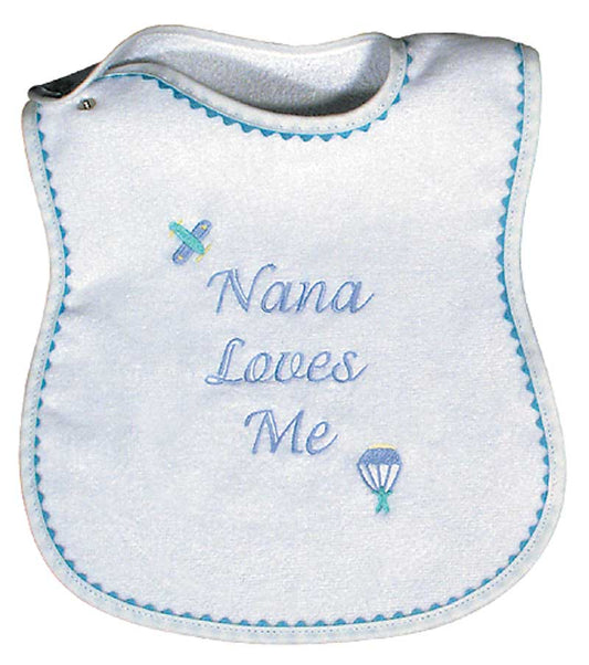 #6572 "Nana Loves Me" Embroidered Bib