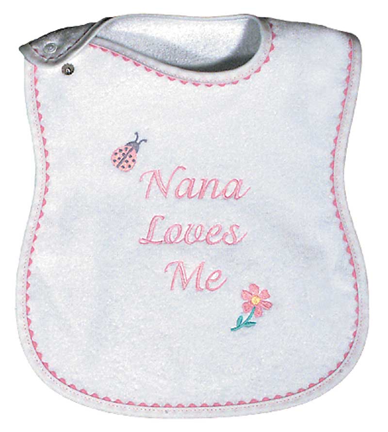 #6572 "Nana Loves Me" Embroidered Bib