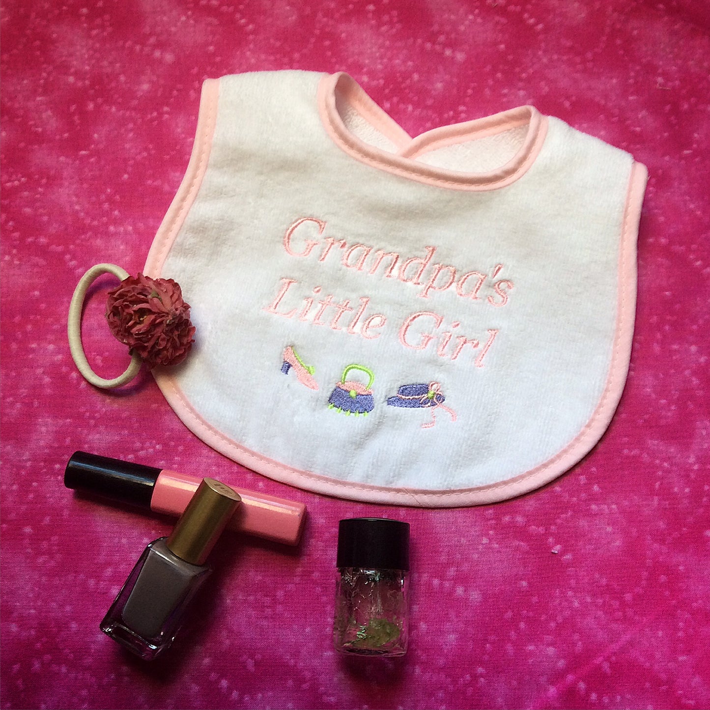 R6632P "Grandpa's Little Girl" Embroidered Pink Bib