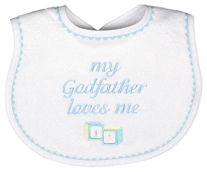 #6690 "My Godfather Loves Me" Embroidered Bib