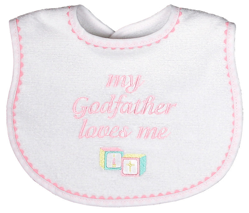 #6690 "My Godfather Loves Me" Embroidered Bib