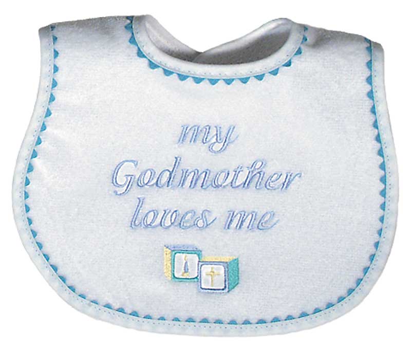 #6691 "My Godmother Loves Me" Embroidered Bib