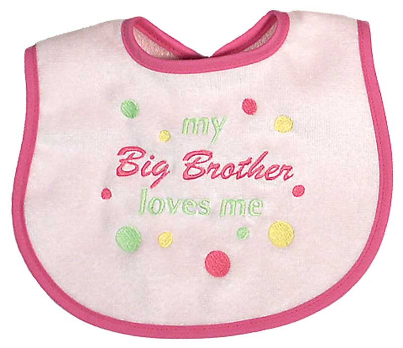 #6713 "My Big Sister, Brother Loves Me" Embroidered Girl Bib