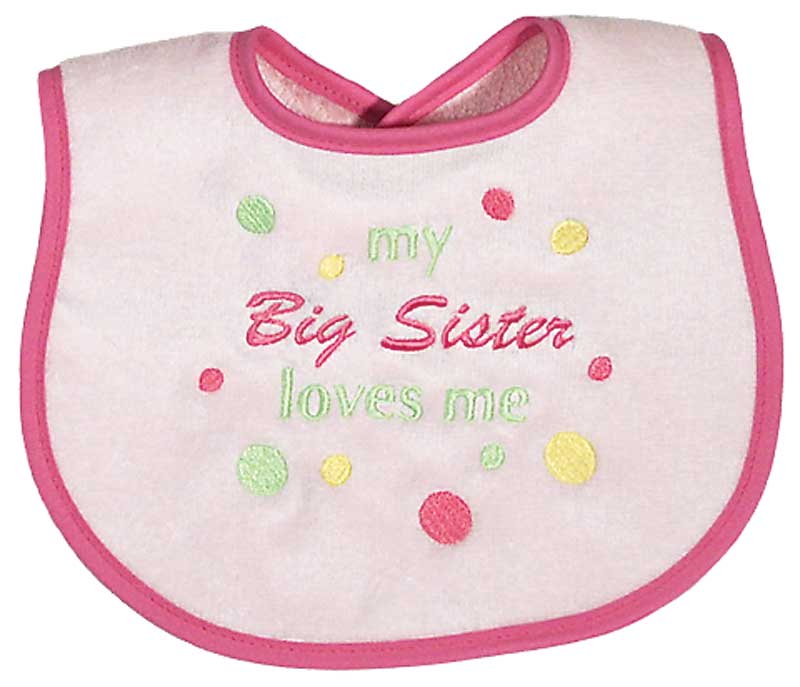 #6713 "My Big Sister, Brother Loves Me" Embroidered Girl Bib