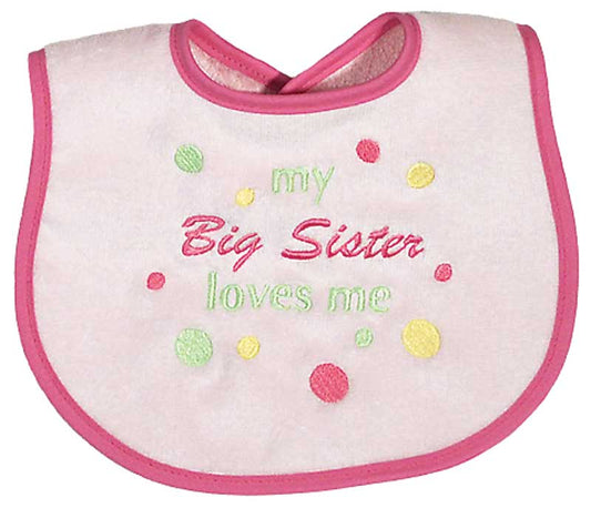 R6713S "My Big Sister Loves Me" Embroidered Pink Bib