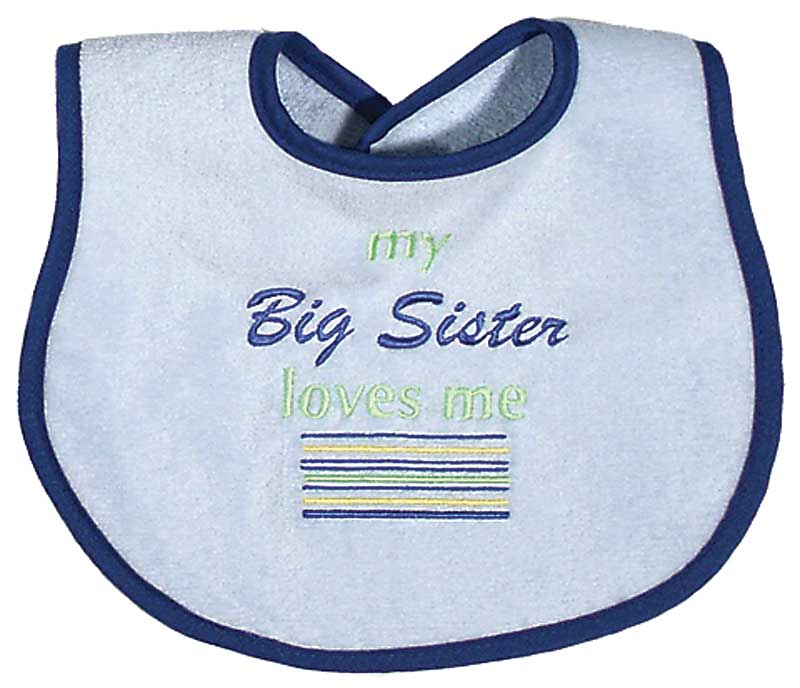 #6714 "My Big Brother, Sister Loves Me" Embroidered Boy Bib