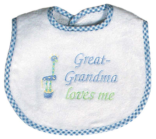 R6737B "Great-Grandma Loves Me" Embroidered Blue Bib