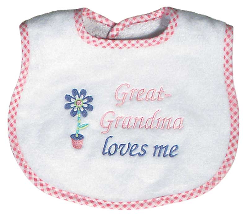 R6737P "Great-Grandma Loves Me" Embroidered Pink Bib