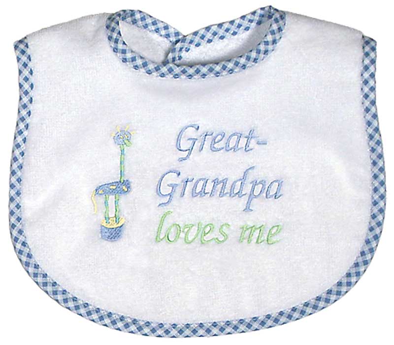 R6738B "Great-Grandpa Loves Me" Embroidered Blue Bib