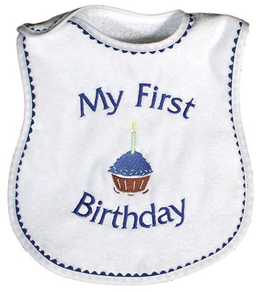 R6809RO "My First Birthday" Embroidered Royal Bib