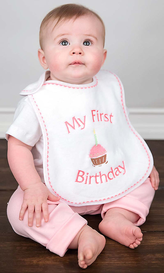 #6809 "My First Birthday" Embroidered Bib