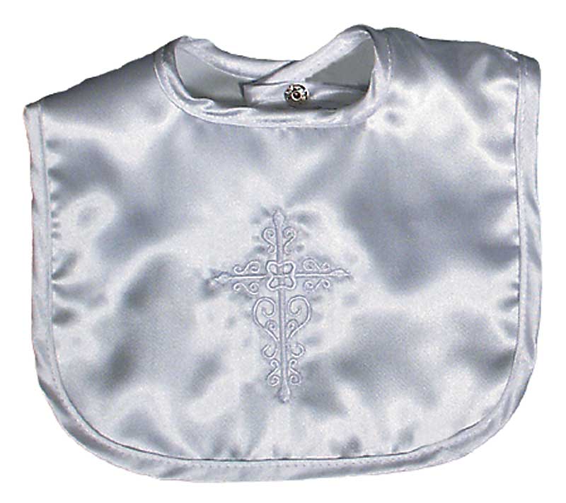 #7200  White Satin Embroidered Cross Bib