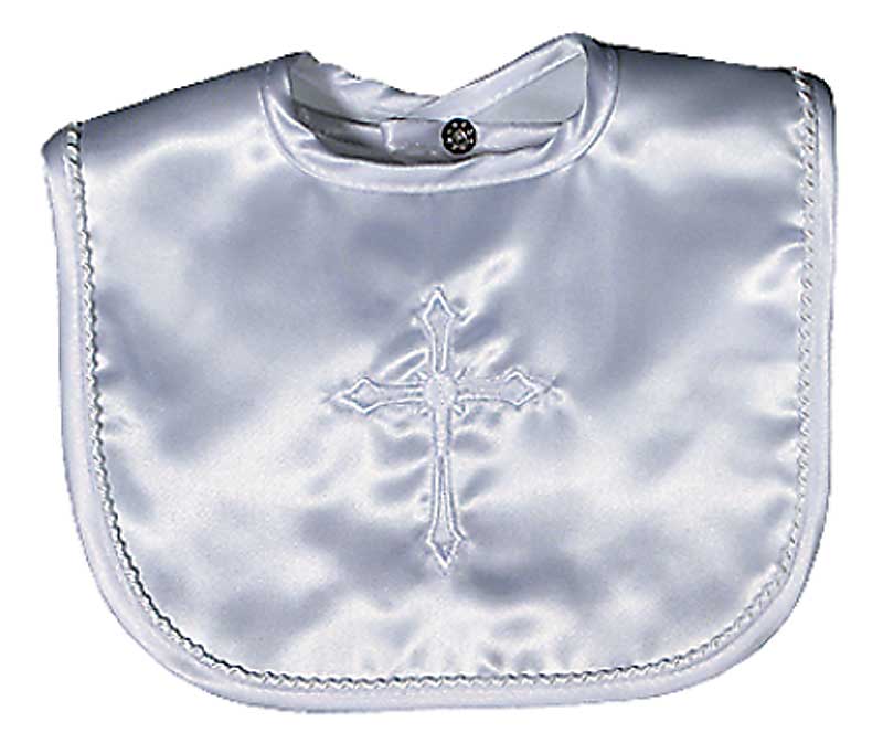 #7350  White Satin Embroidered Cross Bib