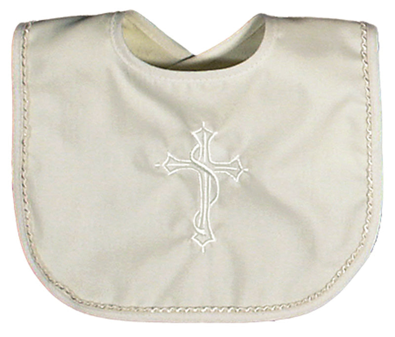 #7550  Ivory Cotton Embroidered Cross Bib