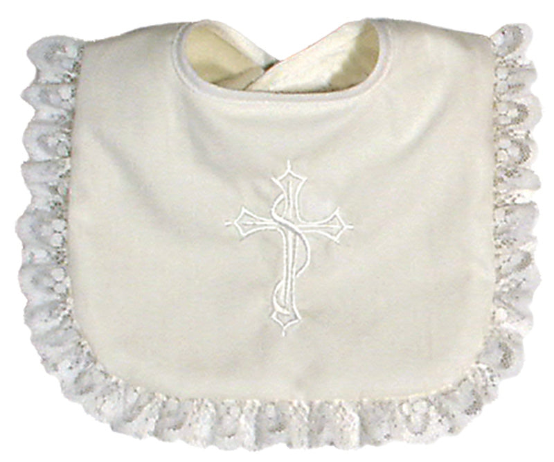 #7550  Ivory Cotton Embroidered Cross Bib