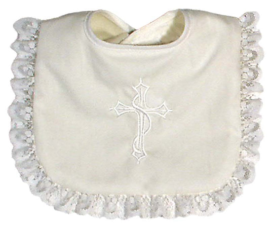 R7550L Ivory Christening Embroidered Lace Bib