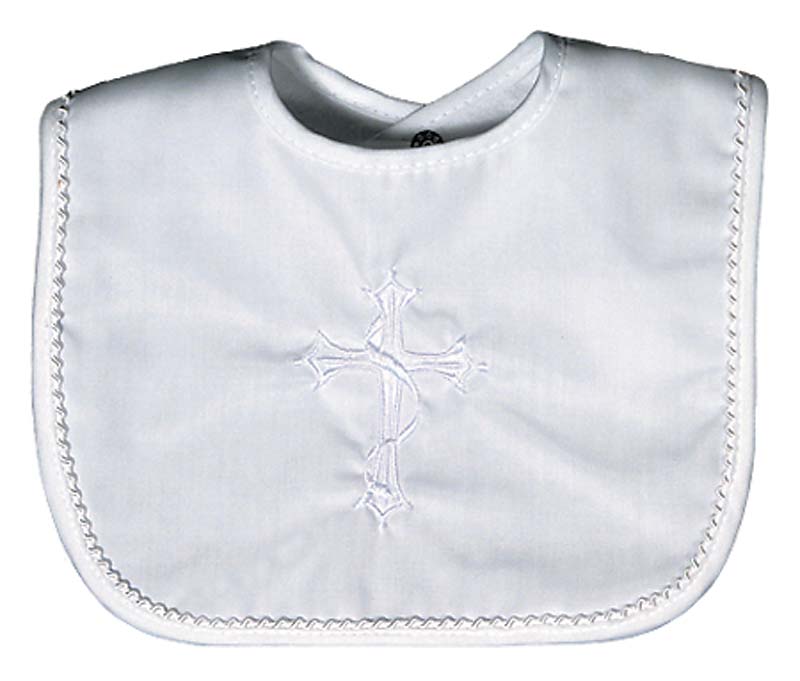 #7610  White Cotton Embroidered Cross Bib