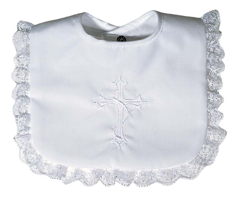 #7610  White Cotton Embroidered Cross Bib