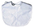 #7700  White Cotton Embroidered Cross Pink Dot Bib