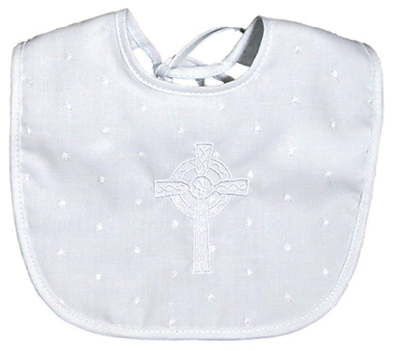 R7800P Celtic Cross Christening Embroidered White Bib