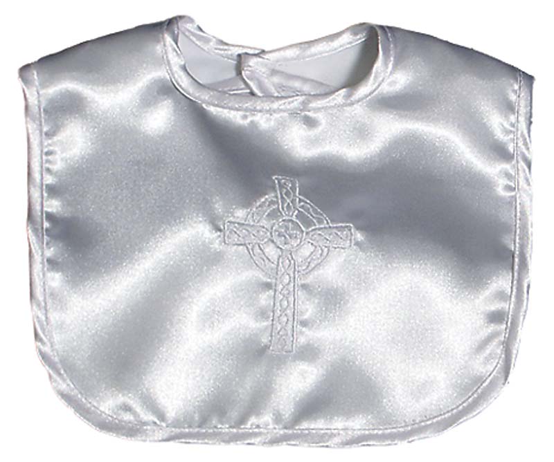 #7950  White Satin Embroidered Celtic Cross Bib