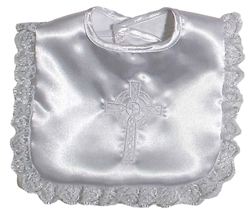 #7950  White Satin Embroidered Celtic Cross Bib