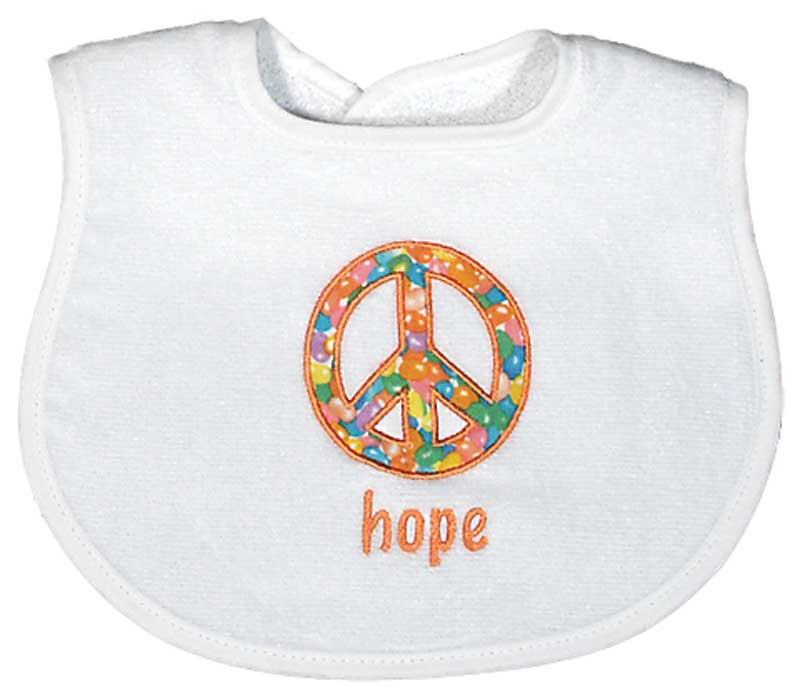 #A49035 "Peace, Hope, Love" Embroidered Bibs