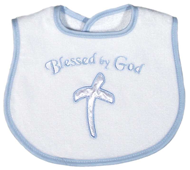 RA70235B "Blessed by God" Embroidered and Appliqued Blue Bib