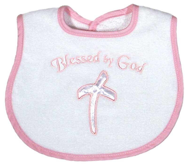 RA70235P "Blessed by God" Embroidered and Appliqued Pink Bib