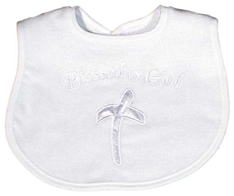 #A70235 "Blessed by God" Appliqued and Embroidered Bib