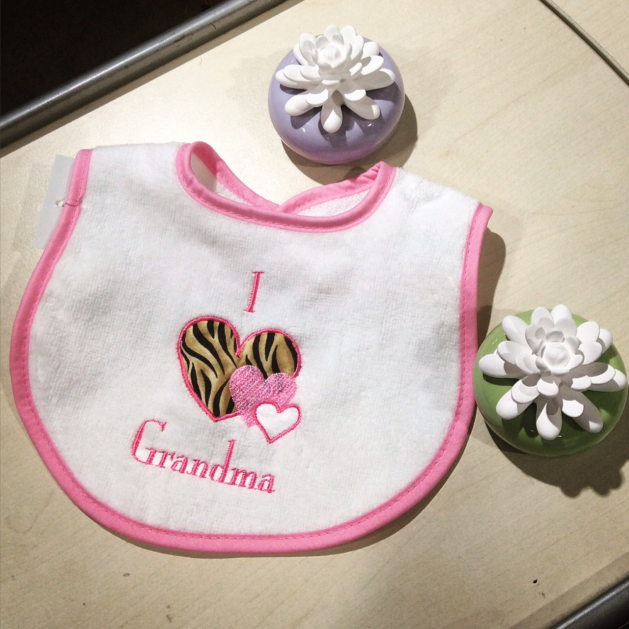 #A74535 "I heart Grandma, Grandpa" Embroidered Bib