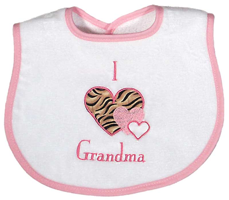 #A74535 "I heart Grandma, Grandpa" Embroidered Bib