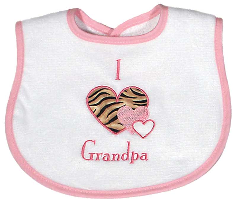 #A74535 "I heart Grandma, Grandpa" Embroidered Bib