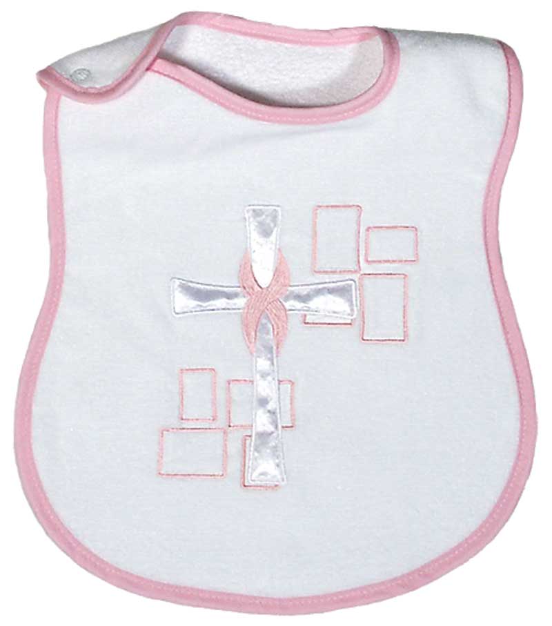 #A82135 Satin Cross Appliqued and Embroidered Bib